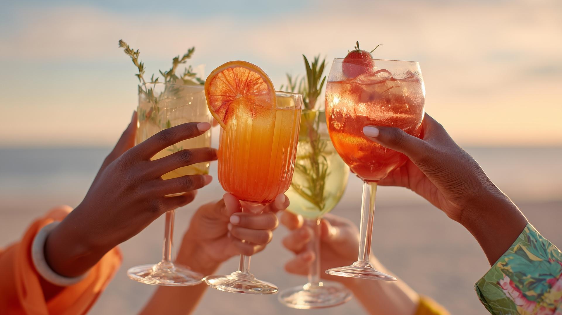 Farbenfrohe Cocktails werden bei Sonnenuntergang angestoßen | Terrassenüberdachung