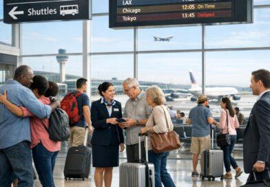 Airport Nürnberg parken: Reisende im Terminal nutzen Shuttle und informieren sich über Abflüge